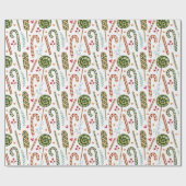 クリスマスキャンディーケイン、ベリーとスイーツ ラッピングペーパー (フラット)