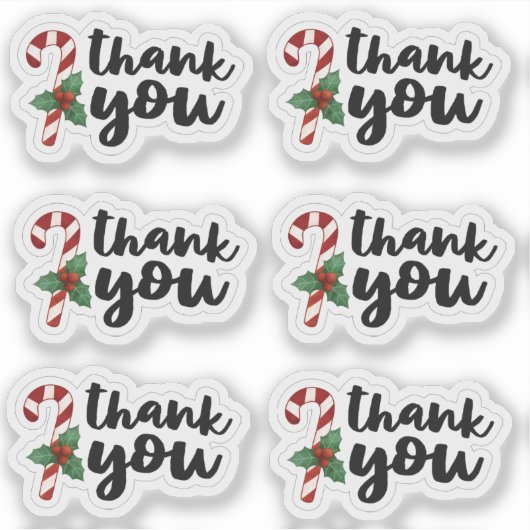 クリスマスキャンディーケーンありがとうステッカー シール (正面)