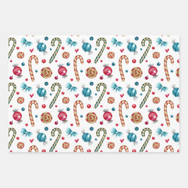 クリスマスキャンディーケーンとスイーツ ラッピングペーパーシート