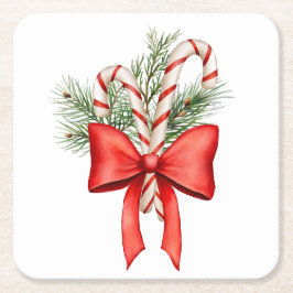 クリスマスキャンディーケーンウィンターカクテルナプキン スクエアペーパーコースター