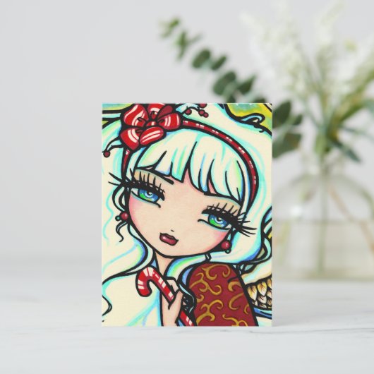 クリスマスキャンディーケーンエンジェルファンタジーアートポストカード シーズンポストカード (スタンド正面)