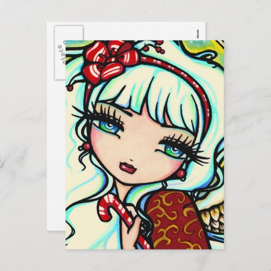 クリスマスキャンディーケーンエンジェルファンタジーアートポストカード シーズンポストカード (正面/裏面)