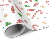 クリスマスキャンディーケーンスターズウォーターカラーホリデー ラッピングペーパー (ロールコーナー)