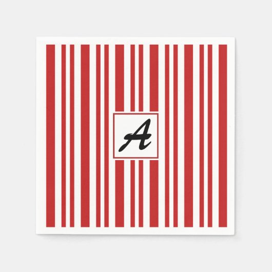 クリスマスキャンディーケーンモノグラム スタンダードカクテルナプキン (正面)