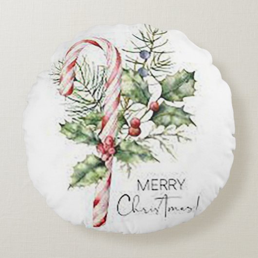クリスマスキャンディーケーンラウンド装飾用クッション ラウンドクッション (正面)