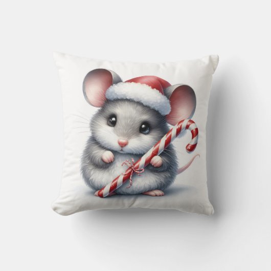 クリスマスキャンディーケーン付き丸々としたマウス クッション (正面)