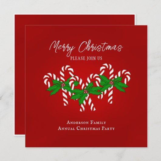 クリスマスキャンディーケーン 招待状 (正面/裏面)