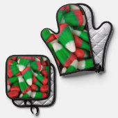 クリスマスキャンディーコーン 鍋つかみ&鍋敷きセット (正面/裏面)