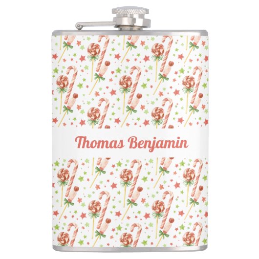 クリスマスキャンディーズのパタパーソナライズされたーン フラスク (正面)
