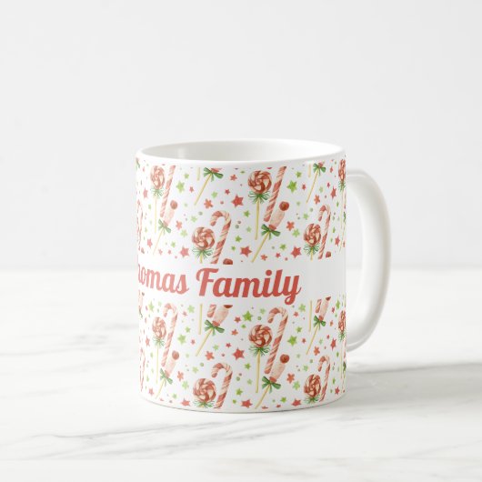 クリスマスキャンディーズパーソナライズされたパターンコーヒーマグ コーヒーマグカップ (正面右)