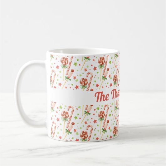 クリスマスキャンディーズパーソナライズされたパターンコーヒーマグ コーヒーマグカップ (左)