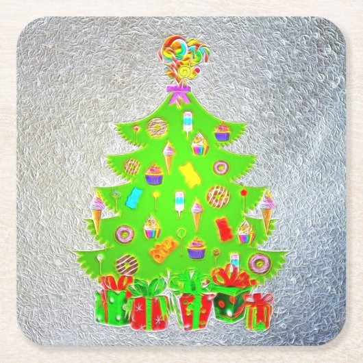 クリスマスキャンディーツリー スクエアペーパーコースター (正面)