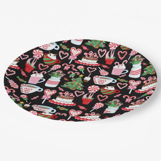 クリスマスキャンディー甘いお菓子の柄 ペーパープレート (アングル)
