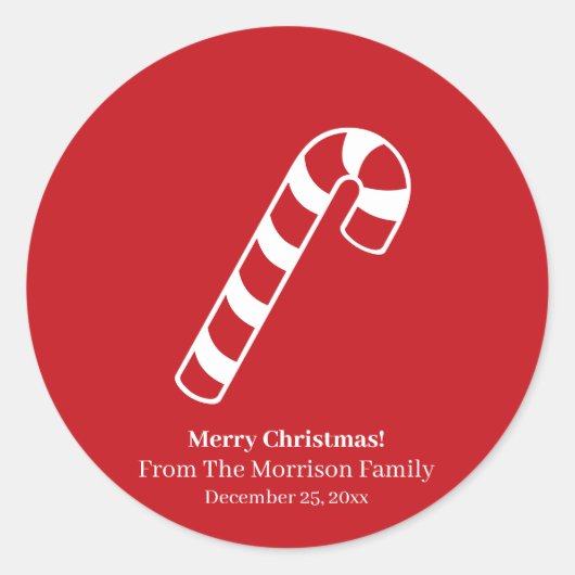 クリスマスキャンディー赤い白い名前をカスタムするかわいい ラウンドシール (正面)