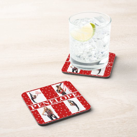 クリスマスキャンディ振りかける4フォトコラージュ コースター (右側)