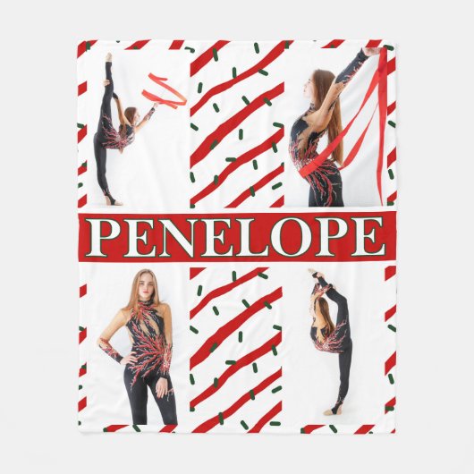 クリスマスキャンディ振りかける4フォトコラージュ フリースブランケット (正面)