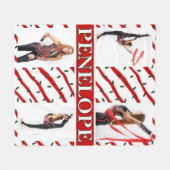 クリスマスキャンディ振りかける4フォトコラージュ フリースブランケット (正面(横))