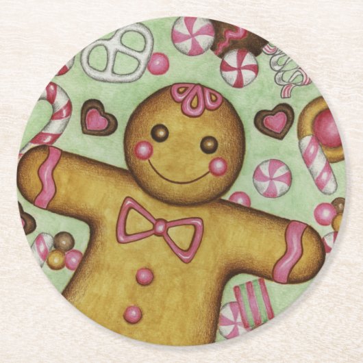 クリスマスキャンディ紙コースター ラウンドペーパーコースター (正面)