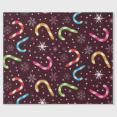 クリスマスキャンディ缶と雪片パターン ラッピングペーパー (フラット)