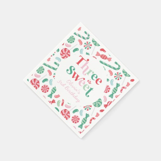 クリスマスキャンディ3は甘い3歳の誕生日 スタンダードカクテルナプキン (角)