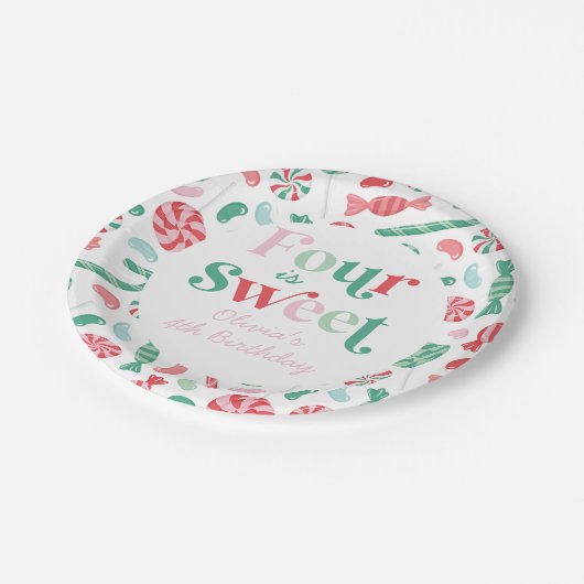 クリスマスキャンディ4は甘い4歳の誕生日 ペーパープレート (アングル)