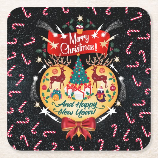 クリスマスキャンディ スクエアペーパーコースター (正面)