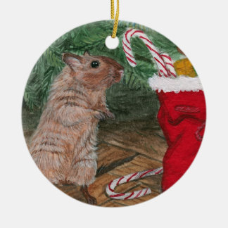 クリスマスキャンデーのスナネズミのクリスマスのオーナメント セラミックオーナメント