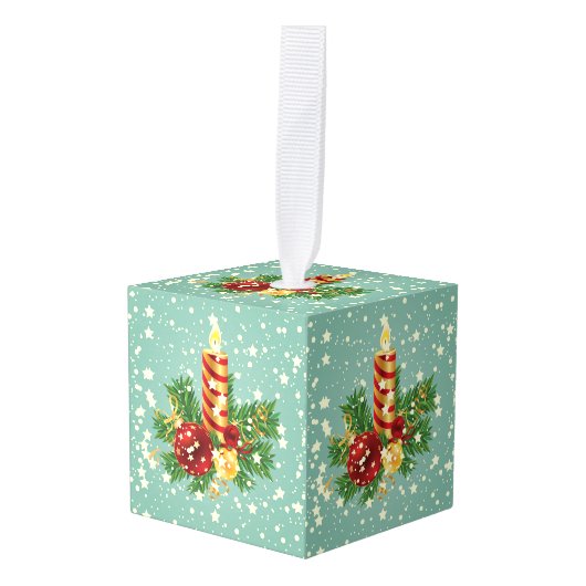 クリスマスキャンドルとキラキラ キューブオーナメント (正面アングル)