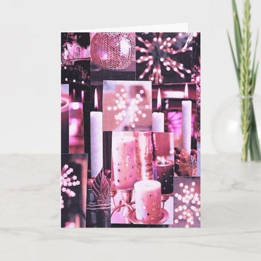 クリスマスキャンドルとスパークルズ折り畳みホリデーカード シーズンカード (正面)