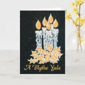 クリスマスキャンドルとホリー、スコット挨拶 カード (黄色い花)