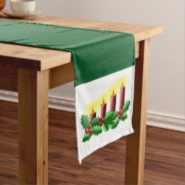 クリスマスキャンドルとホリー ロングテーブルランナー