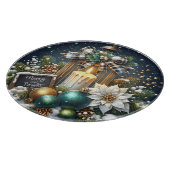 クリスマスキャンドルとポインセタス カッティングボード (角)