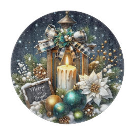 クリスマスキャンドルとポインセタス カッティングボード