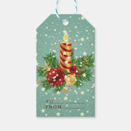 クリスマスキャンドルと雪片テンプレート ギフトタグ