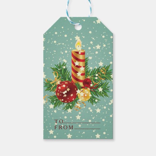 クリスマスキャンドルと雪片テンプレート ギフトタグ (正面)