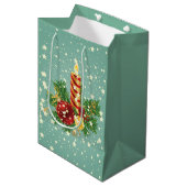 クリスマスキャンドルと雪片 ミディアムペーパーバッグ (正面アングル)