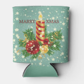 クリスマスキャンドルと雪片 缶クーラー (正面)