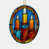 クリスマスキャンドルのステンドグラススタイル セラミックオーナメント (右)
