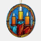 クリスマスキャンドルのステンドグラススタイル セラミックオーナメント (左)