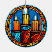クリスマスキャンドルのステンドグラススタイル セラミックオーナメント (裏面)