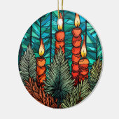 クリスマスキャンドルのステンドグラススタイル セラミックオーナメント (左)