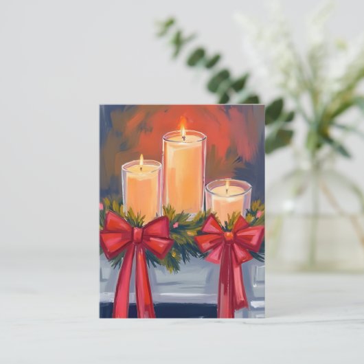 クリスマスキャンドルガーランド水彩画 シーズンカード (スタンド正面)