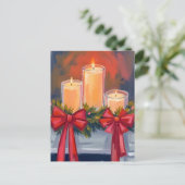 クリスマスキャンドルガーランド水彩画 シーズンポストカード (スタンド正面)