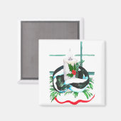 クリスマスキャンドルスクンクカワイイ包まれたーホリデー マグネット (正面/裏面)