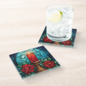 クリスマスキャンドルステンドグラス ガラスコースター (アングル)