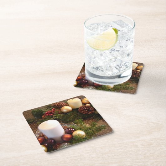 クリスマスキャンドルセンターピース スクエアペーパーコースター (インサイチュ)