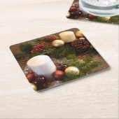 クリスマスキャンドルセンターピース スクエアペーパーコースター (アングル)