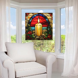 クリスマスキャンドルフェイクステンドグラスの窓にしがみつく ウィンドウサイン