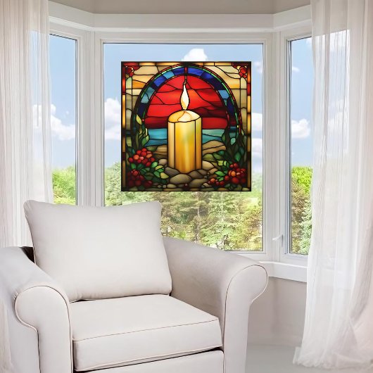 クリスマスキャンドルフェイクステンドグラスの窓にしがみつく ウィンドウサイン