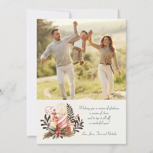 クリスマスキャンドルフォトホリデーカード シーズンカード (正面)